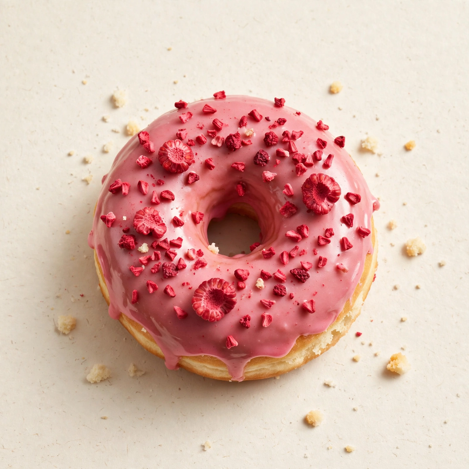 Raspberry Rush donut with raspberry glaze and freeze-dried berries