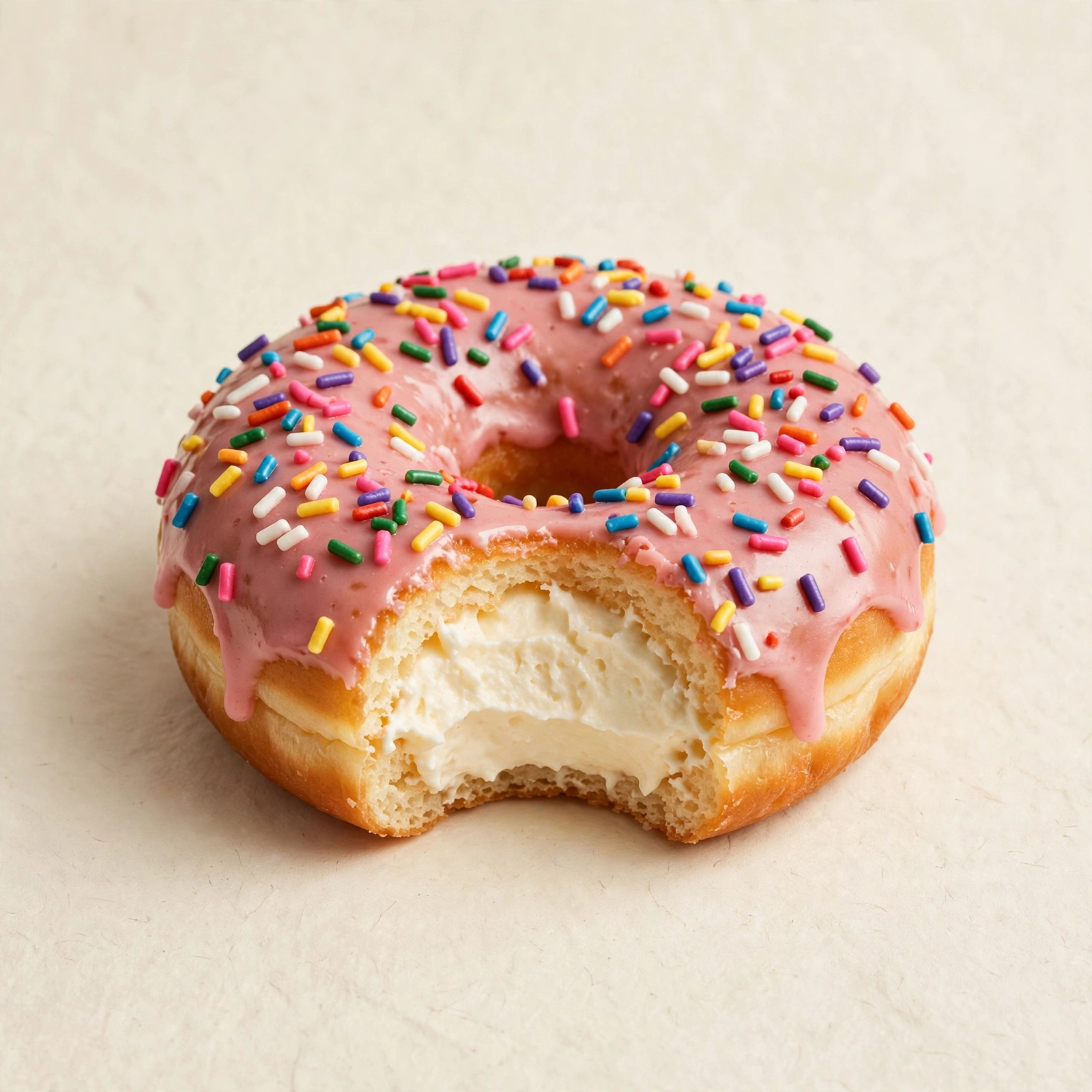 Sprinkle Bunker donut with strawberry glaze and rainbow sprinkles